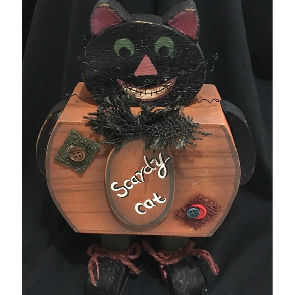Handmade Other - Black Scaredy Cat Wooden Halloween Decor